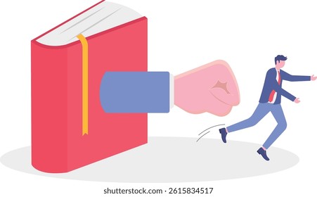 kicked by a foot sticking out of a book, This is a set of business illustrations


