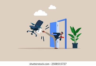 Kicked out of work. Losing job, unemployment, finance crisis. Modern vector illustration in flat style