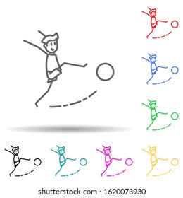 the kicker strikes ball multi color style icon. Simple thin line, outline vector of soccer in action icons for ui and ux, website or mobile application