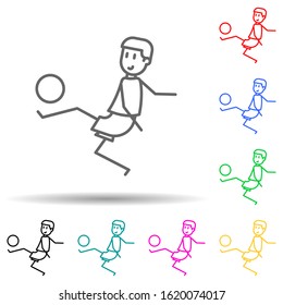 the kicker strikes ball multi color style icon. Simple thin line, outline vector of soccer in action icons for ui and ux, website or mobile application