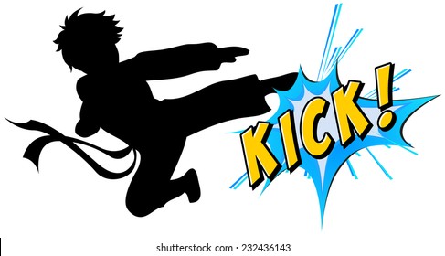 Kicking action with text on white