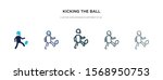 kicking the ball icon in different style vector illustration. two colored and black kicking the ball vector icons designed in filled, outline, line and stroke style can be used for web, mobile, ui