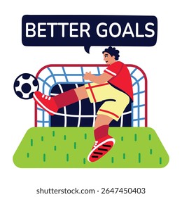Chutar jogador de futebol com melhor texto de objetivos, adesivo plano