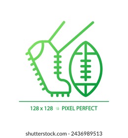 Kickoff gradient linear vector icon. American football match. Kicking pigskin ball in center of football field. Thin line color symbol. Modern style pictogram. Vector isolated outline drawing