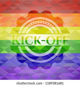Kick-off on mosaic background with the colors of the LGBT flag
