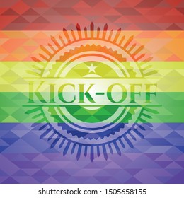 Kick-off on mosaic background with the colors of the LGBT flag