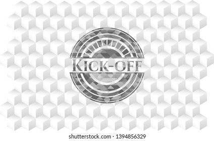 Kick-off realistic grey emblem with cube white background