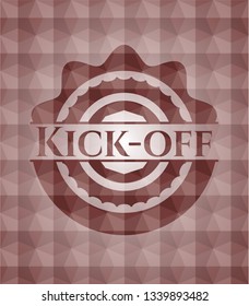 Kick-off red seamless emblem with geometric pattern.