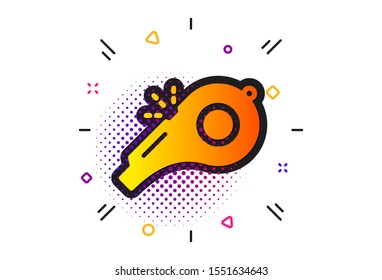 Kick-off sign. Halftone circles pattern. Whistle icon. Referee tool symbol. Classic flat whistle icon. Vector