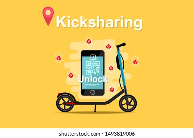Kicksharing electric Scooter vector illustration. Ecology transport concept