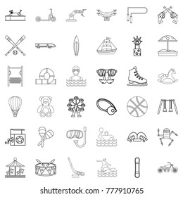 Kid activity icons set. Outline style of 36 kid activity vector icons for web isolated on white background