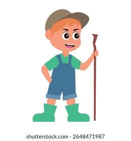 Kid adventurer pose children flat design cartoon illustration available for children book, story book, asset design, banner, web.