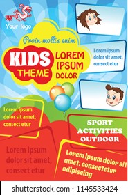 Kid advertising template with space for text. Colorful vector flyer design. Kid education theme. School poster layout