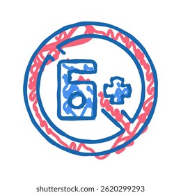 Kinder Altersbegrenzung Doodle Symbol Skizze Vektor. Altersbegrenzungszeichen für Kinder. einzelne Symbolgrafik