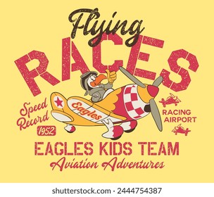 Kid air races flying eagle team cute aviation adventure vector print for children wear t shirt sweatshirt