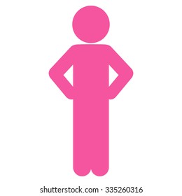 Kid Akimbo vector icon. Style is flat symbol, pink color, rounded angles, white background.