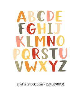 Kid alphabet made in vector. Doodle letters for your design. Cute hand drawn isolated characters. Handdrawn display font for DIY projects and kids design.