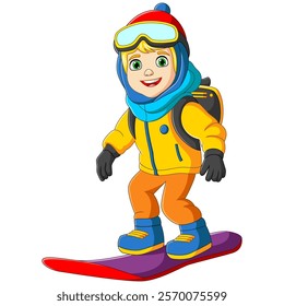  A kid american snowboarder. Vector illustration