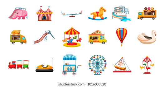 Kid amusement icon set. Cartoon set of kid amusement vector icons for web design isolated on white background