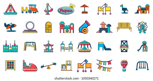 Kid amusement icon set. Cartoon set of kid amusement vector icons for web design isolated on white background