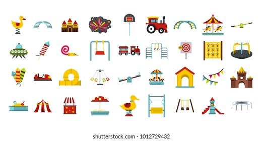 Kid amusement icon set. Flat set of kid amusement vector icons for web design isolated on white background