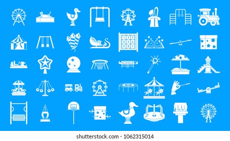 Kid amusement icon set. Simple set of kid amusement vector icons for web design isolated on blue background