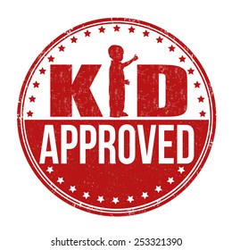 Kid approved grunge rubber stamp on white background, vector illustration