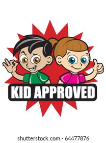 Kid Approved Icon. Version with Boy and Girl in Red Flash