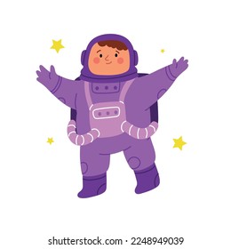 kid astronaut in space. Child cartoon vector illustration isolated on white background