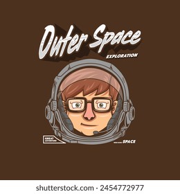 Kid  astronaut in space helmet cartoon