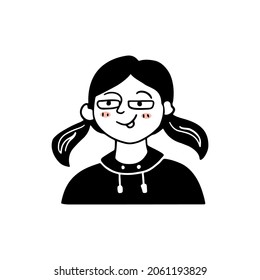 Kid avatar, cartoon illustration in vector. Cute children portrait, girl user icon, flat design. Isolated on white background.