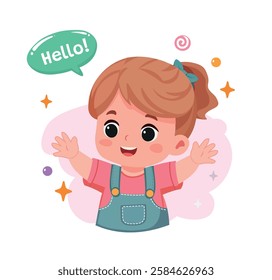 kid baby girl happy smile greet and waving hand