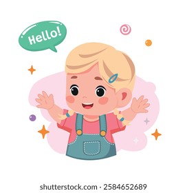 kid baby girl happy smile greet and waving hand