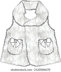 KID AND BABY GIRLS OUTERWEAR FUR VEST WITH POCKETS AND BOWTIE VECTOR ILLUSTRATION