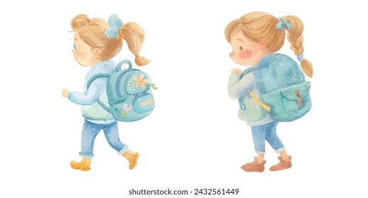 niño de vuelta a la escuela acuarela ilustración vectorial 