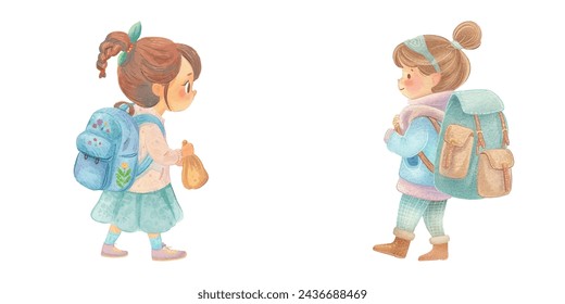 niño de vuelta a la escuela acuarela ilustración vectorial 