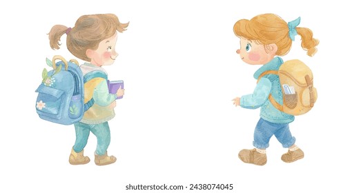 kid back to school watercolour vector illustration