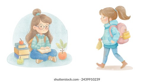 kid back to school watercolour vector illustration