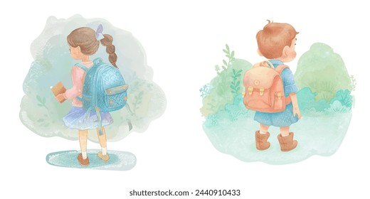 kid back to school watercolour vector illustration 
