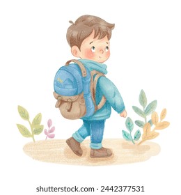 niño de vuelta a la escuela acuarela ilustración vectorial 