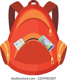 Kid backpack. Cartoon red school bag icon