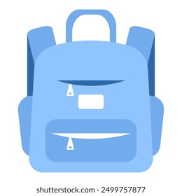 Kid backpack illustration. Student blue bag in flat style. Back to school.  Vector EPS 10