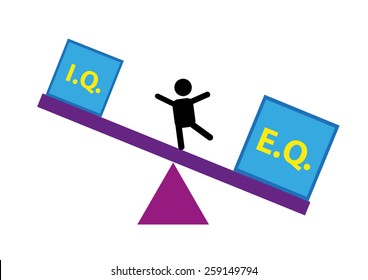 Kid balancing IQ and EQ Concept 3. Emotional Quotient  is more heavy than Intelligence Quotient. Flat Design Isolated Vector Illustration and Jpg.