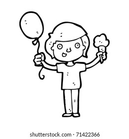 niño con globo y icecream caricatura