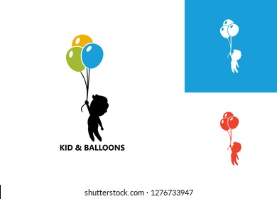 Kid & Balloon Logo Template Design Vector, Emblem, Design Concept, Creative Symbol, Icon