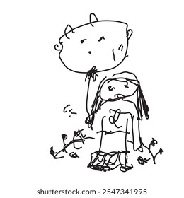 Kid with balloon. Vector of children's doodles. Abstract image.