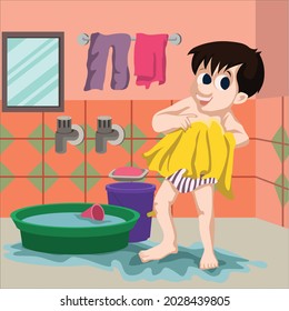 Kid bathing Color vector clipart design
