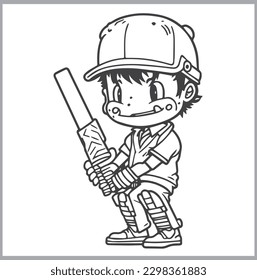 kid batsman cricket player cartoon illustation