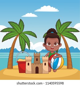 Kid and beach cute cartoons