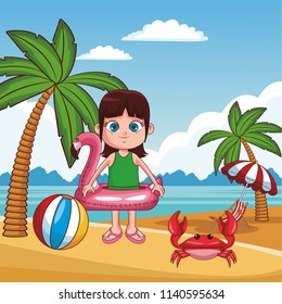 Kid and beach cute cartoons